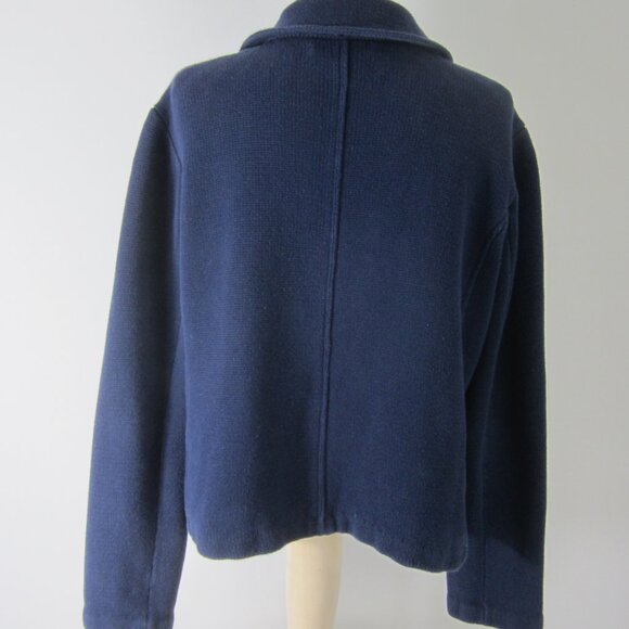 Vtg Ralph Lauren Womens PL Petite L Navy Blue Cotton Cardigan Jacket Nautical - Picture 3 of 7